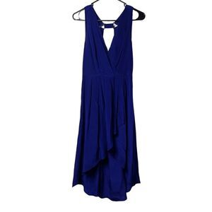 Aryn K. SILK High Low Pleated V Neck Mini Dress Blue Size Medium